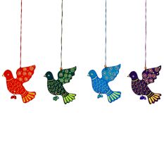 Handmade Wooden Dove Christmas Hanging for Home Decor - Purple, Green, Red, and Blue